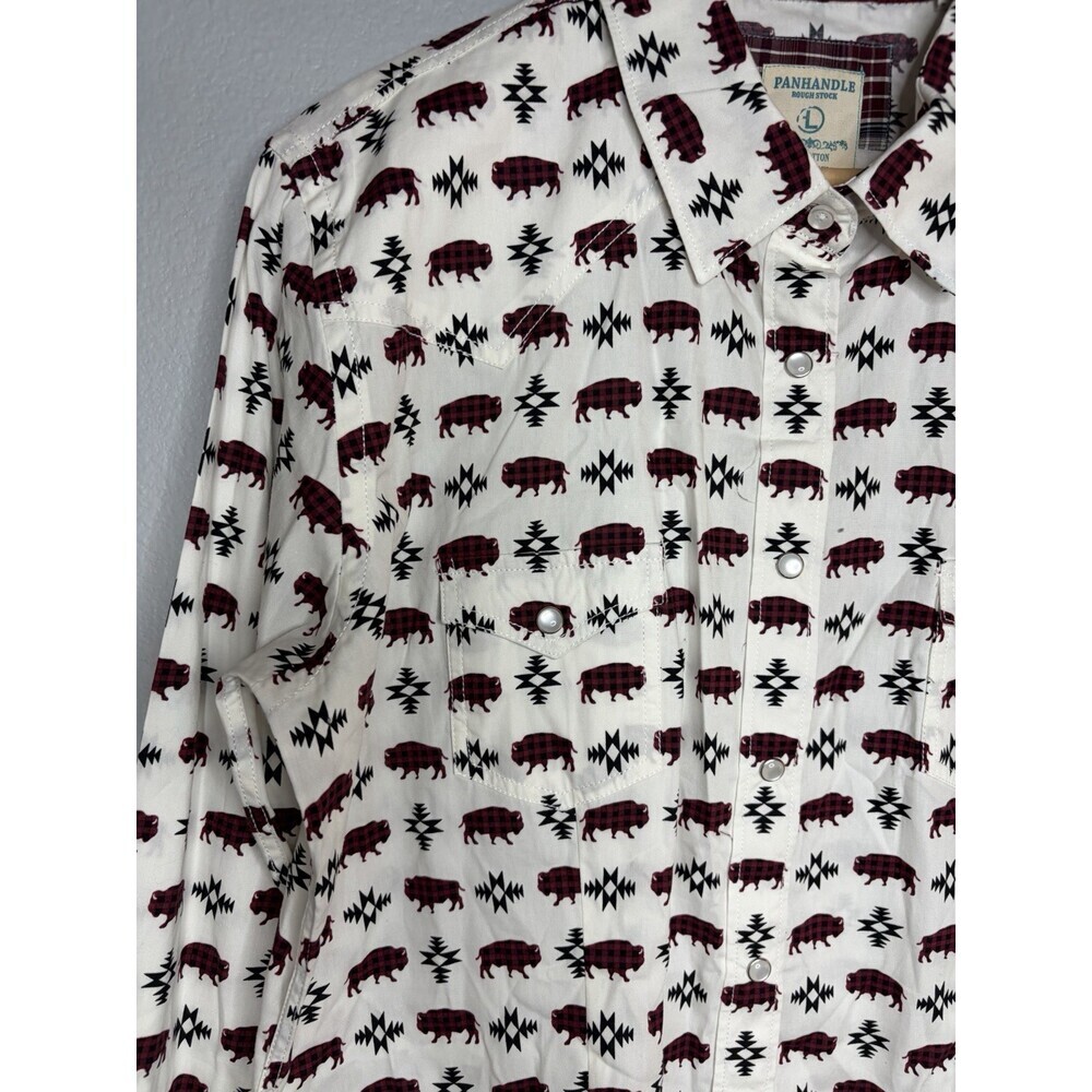 Mens Rough Stock Panhandle Slim Pearl Snap Shirt Long Sleeve Plaid SZ L - Picture 4 of 7